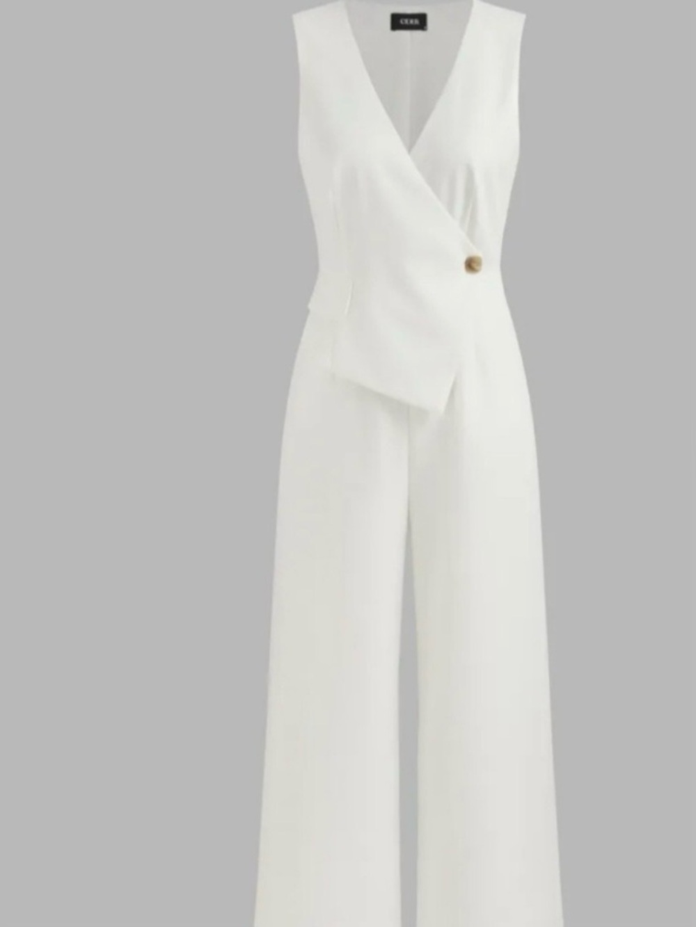 Zara White Sleeveless Wrap-Front Wide-Leg Jumpsuit